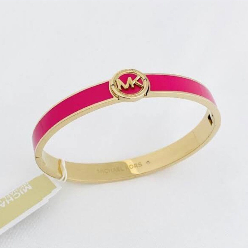 New! Michael Kors Hot Pink and Gold Bangle Bracelet